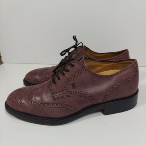 TOD'S MEN LEATHER Derby lace up SHOES 6.5 long wing tip oxford dress shoes casua - Picture 4 of 11